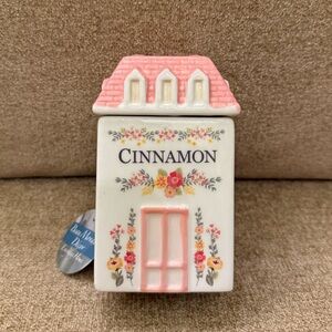 NWT Beau Monde Decor Cinnamon Jar Canister Pink White Floral Flower Coquette New